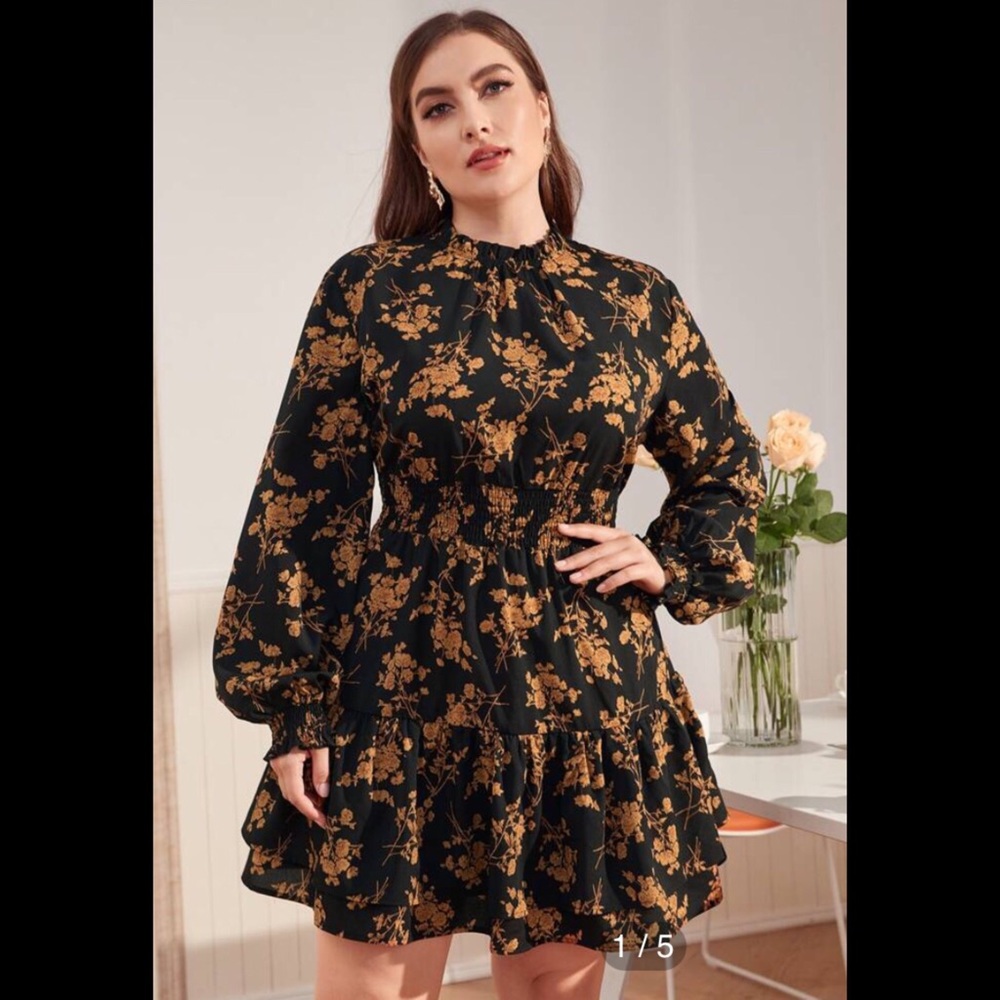 SHEIN Floral Panel Dress Lantern Sleeves New